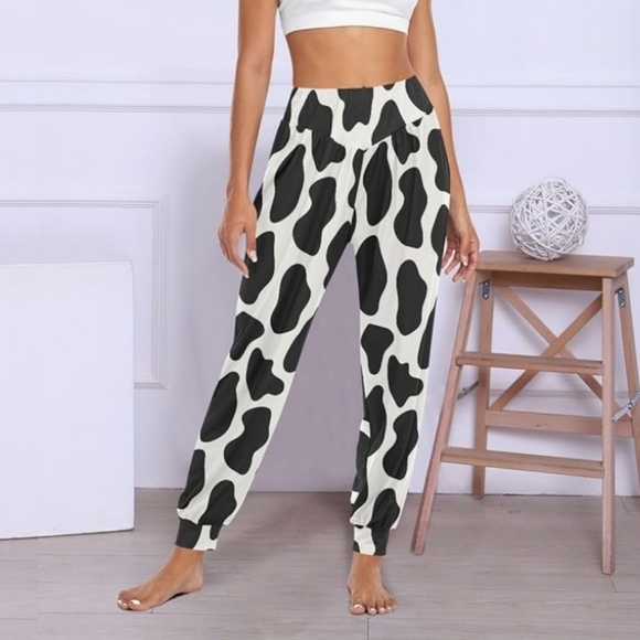 Cow Print Harem Yoga Pants - Picture 1 of 3